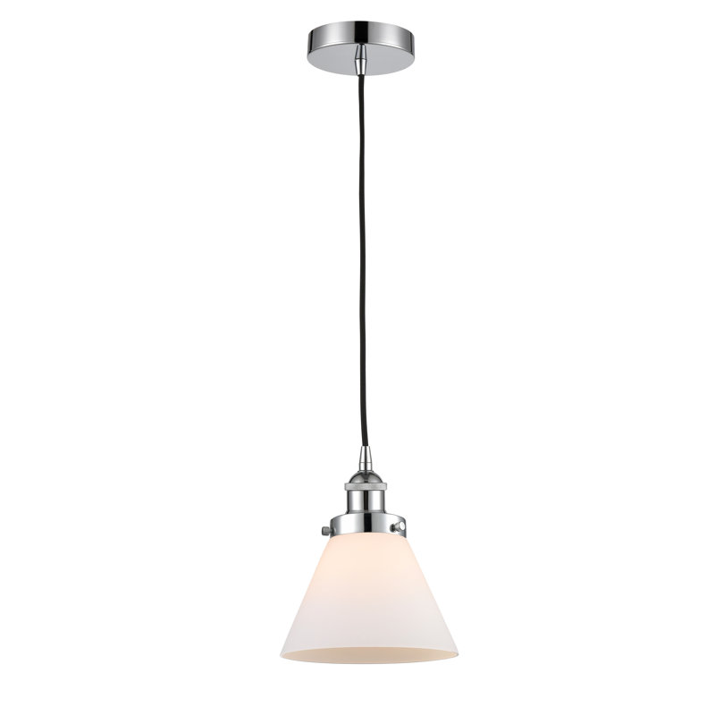 Mini-luminaire suspendu 1 lumière Cone, Blanc, H 9,75 po x l 7,75 po x P 7,75 po, Chrome poli