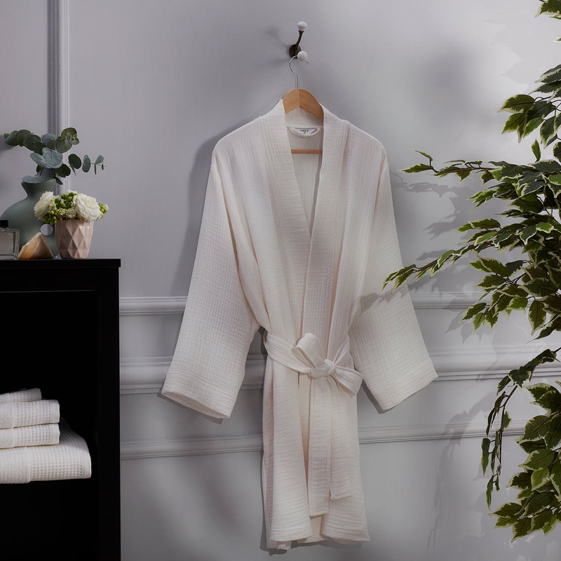 Traub 100% Cotton Mid-Calf Bathrobe, Off-White, M