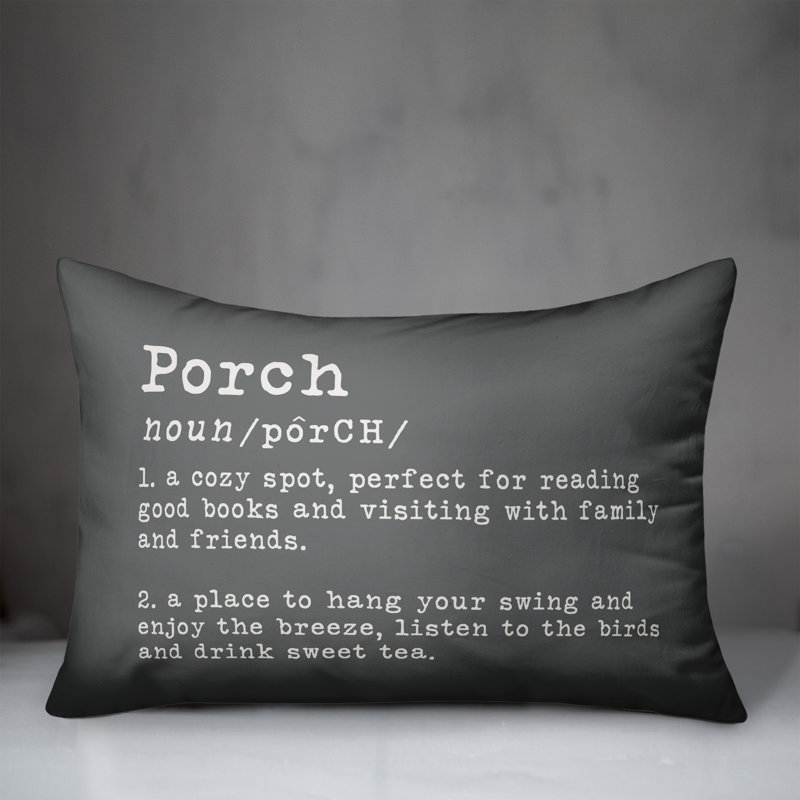 Textual Outdoor Throw Pillow, Dark Gray/White