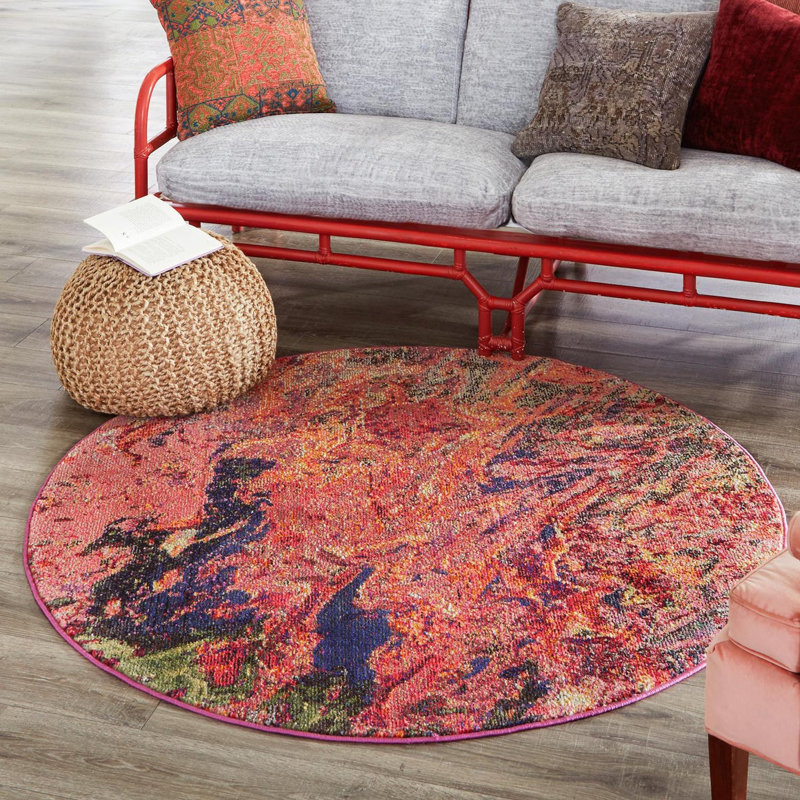 Ansela Washable Abstract Indoor Rug, Round 5'3"