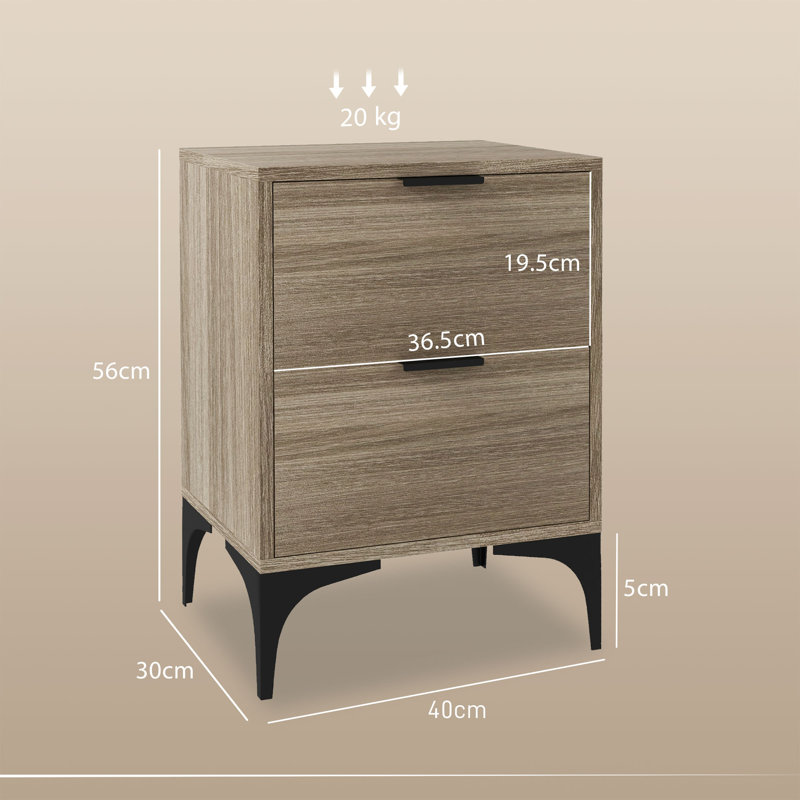 Cherylle 40cm W Manufactured Wood Bedside Table, Grey/Black