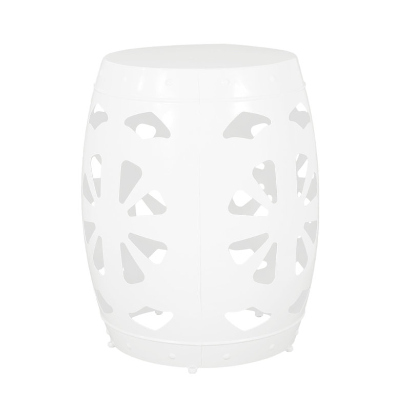 Modern Accent Table With Elegant Iron Cut Detail, No Assembly, Powder-Coated Frame Chic Pattern, 16.39"X19.89",, White