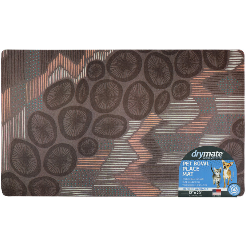 Napperon pour animal de compagnie, tapis d'alimentation pour chien et chat - Tissu absorbant, envers imperméable, antidérapant, lavable à la machine (lignes abstraites) (12 po x 20 po) (fabrication américaine)