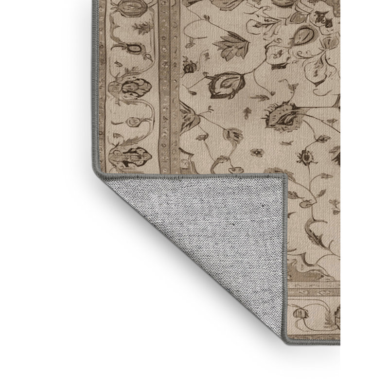 Tapis gris Tabriz lavable à la machine, Rectangle 5 pi x 7 pi
