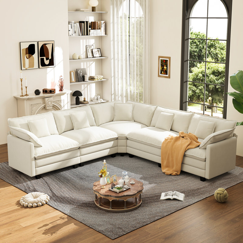 Canapé modulaire en L modulaire en chenille de 111,5 po George, Beige