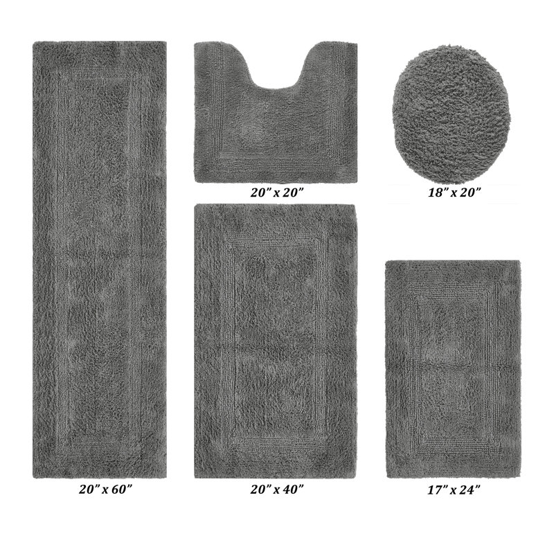 Ensemble de tapis pour salle de bain 100% coton 2370 g / m² Lux, 5 pièces (18 po x 20 po | 17 po x 24 po | 20 po x, Gris
