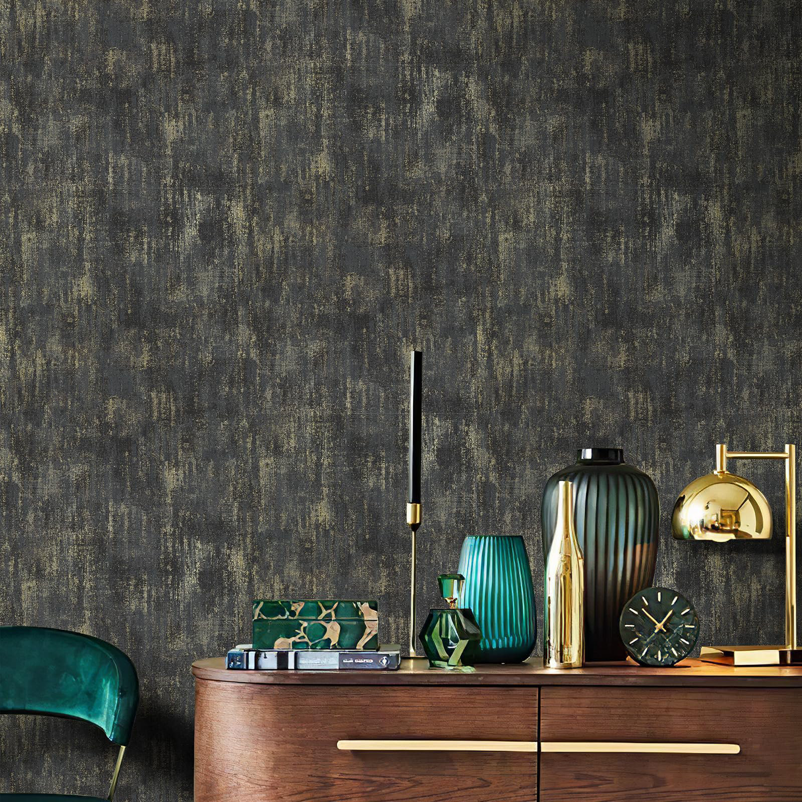 Curated visual reference: Textured Metallic Wallpaper For Apartments Reference: 17 Stories Black And Gold Textured Metallic Wallpaper Roll