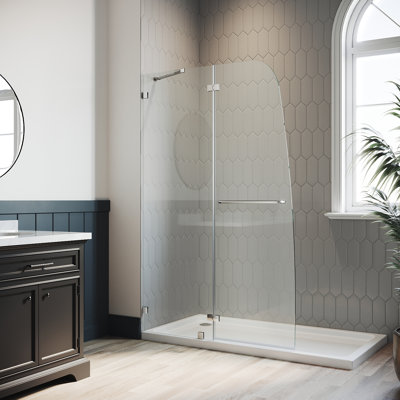 Porte de douche sans cadre avec porte pivotante avec verre trempé transparent de 1/4 po et l 48 po x H 58 po