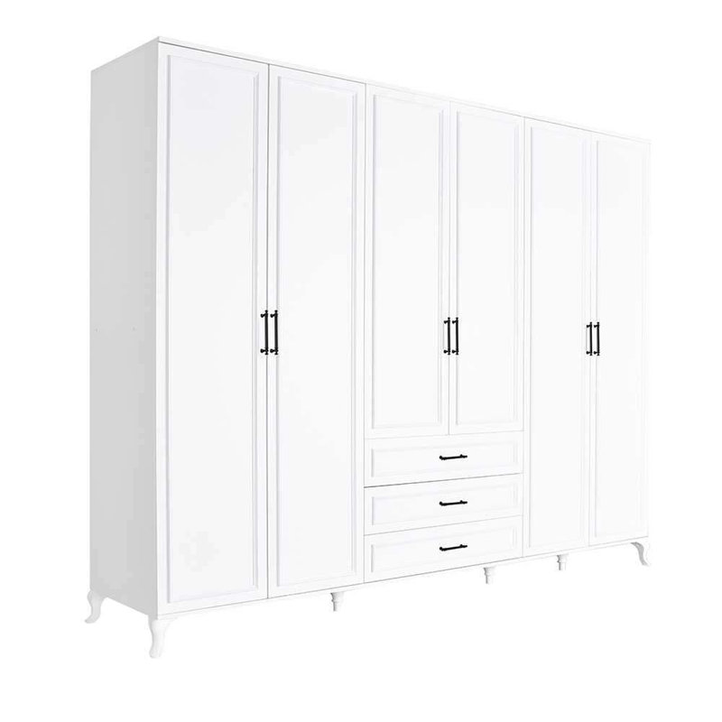 Stylish White Wardrobe with Numerous Shelves, 94.5 x 88.2 x 24.4 inches | Coated Particle Board, Thickness: 0.6 inches | Wall-Mountable Design, Perfect for Organized Storage in Traditional Bedrooms