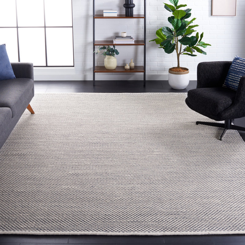 Cace Flat Weave Wool/Cotton Rug in Navy, Rectangle 8' x 10'
