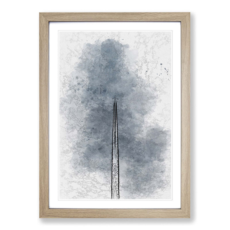 Contrails from the Airplane in Abstract - Picture Frame Graphic Art Print, 36cm H x 27cm W x 2cm D, Oak Framed