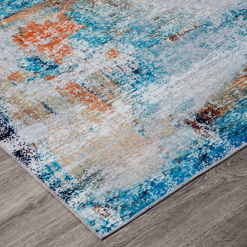 Abstract Area Rug in Blue, Rectangle 8'6" x 11'6"