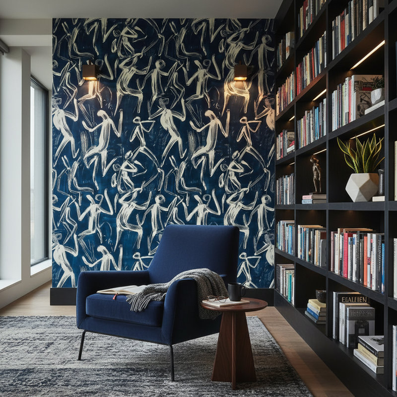 Abstract Figures Wallpaper Navy Removable Dynamic Wall