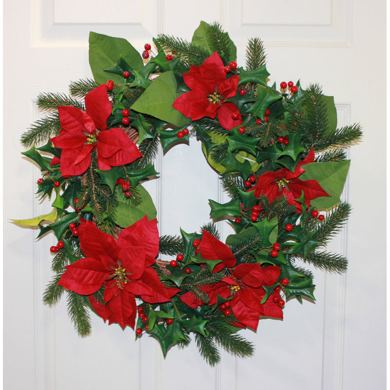 Couronne de poinsettia 24 po avec baies