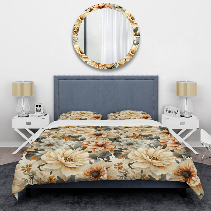 Ensemble de housse de couette Neutral Tones Essence Buttercup Floral Pattern