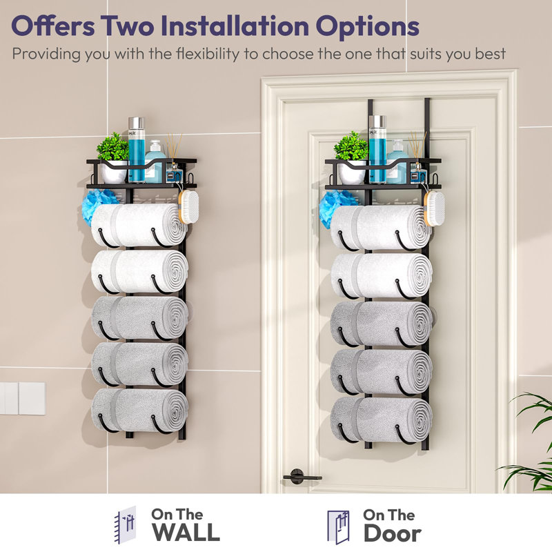 27 cm L Over-the-Door Towel Rack, Black