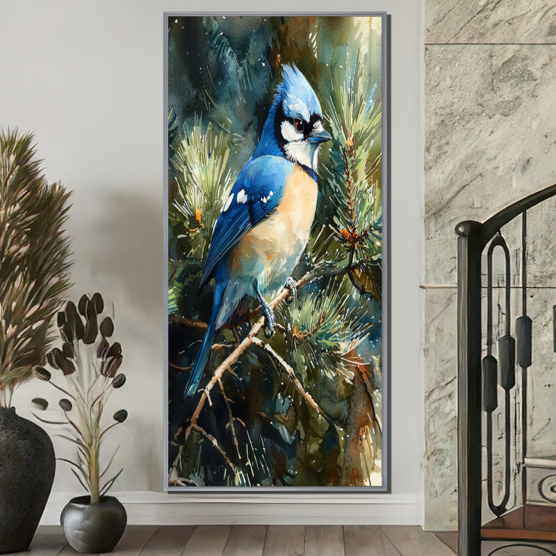 Harada - animaux, art mural sur toile, H 60 po x l 28 po, Impression encadrée flottante, Argent argent