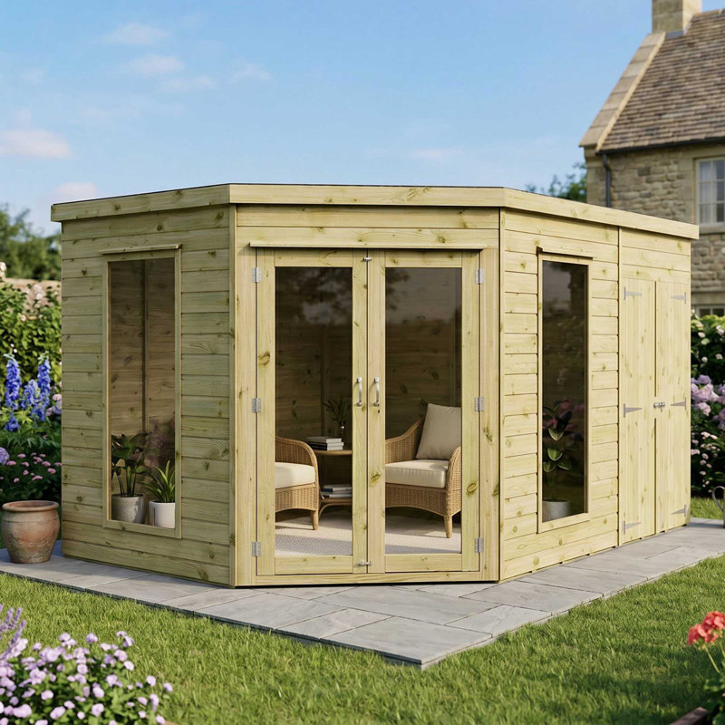 Mercia 8 x 12ft Premium Corner Summerhouse With Side Shed
