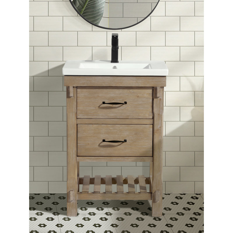 Marina Weathered Fir 24" Single Bathroom Vanity with Ceramic Top