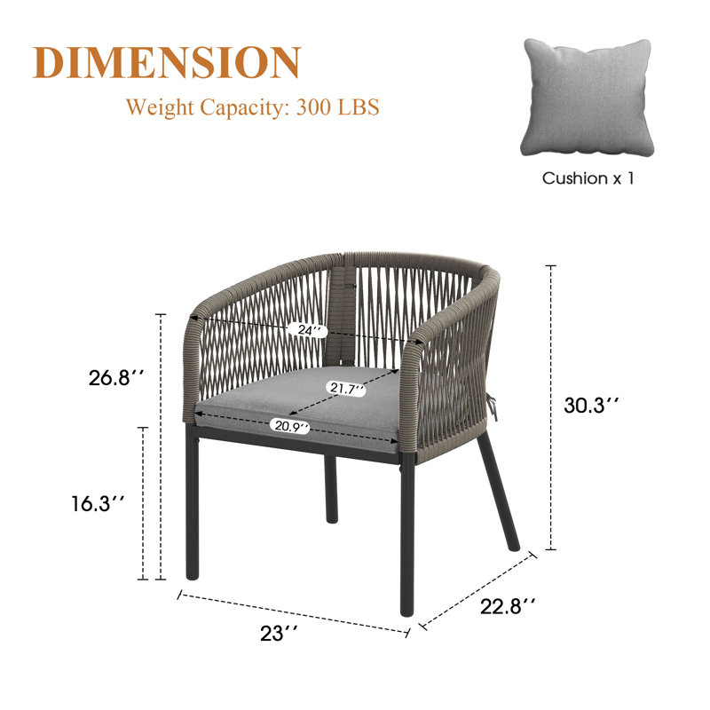 Fauteuil de salle à manger de patio moderne en résine tressée PE avec coussins, Gris, Gris