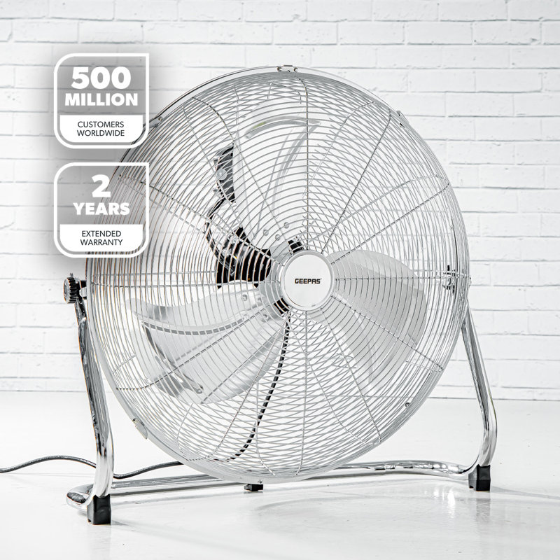 GEEPAS 16 Inch Floor Fan, Floor Standing Cooling Fan with 3 Speed, Tilt Function - Chrome Gym, Electric Portable Cooling Fan, 3 Blades for Powerful Air Circulation Ideal for Home, Garage, Office