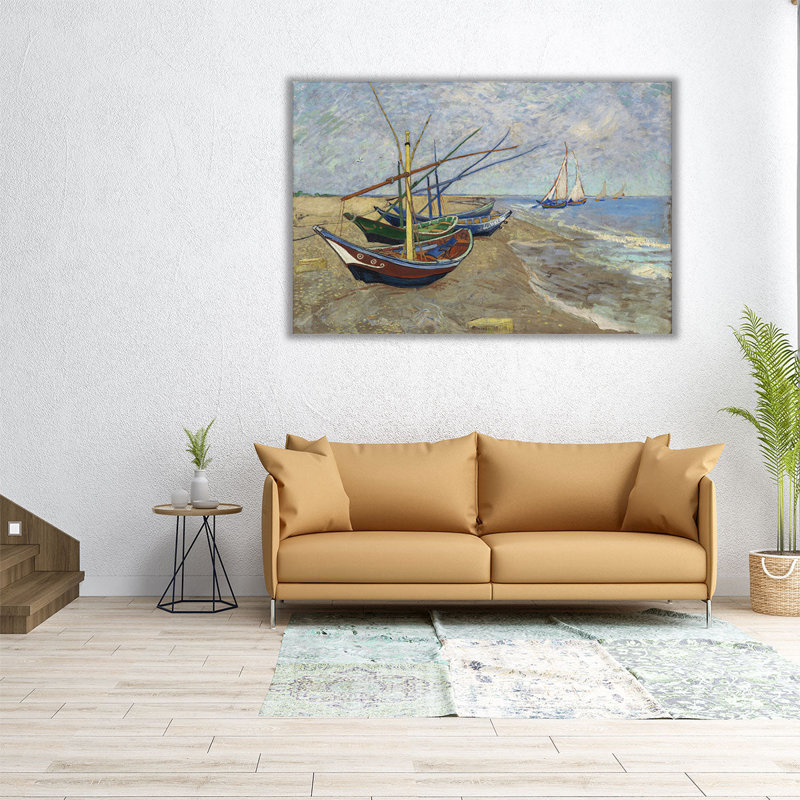 Pêche, bateaux sur la plage à Saintes-Maries, 1888, reproduction d'art sur toile, H 32 po x l 48 po