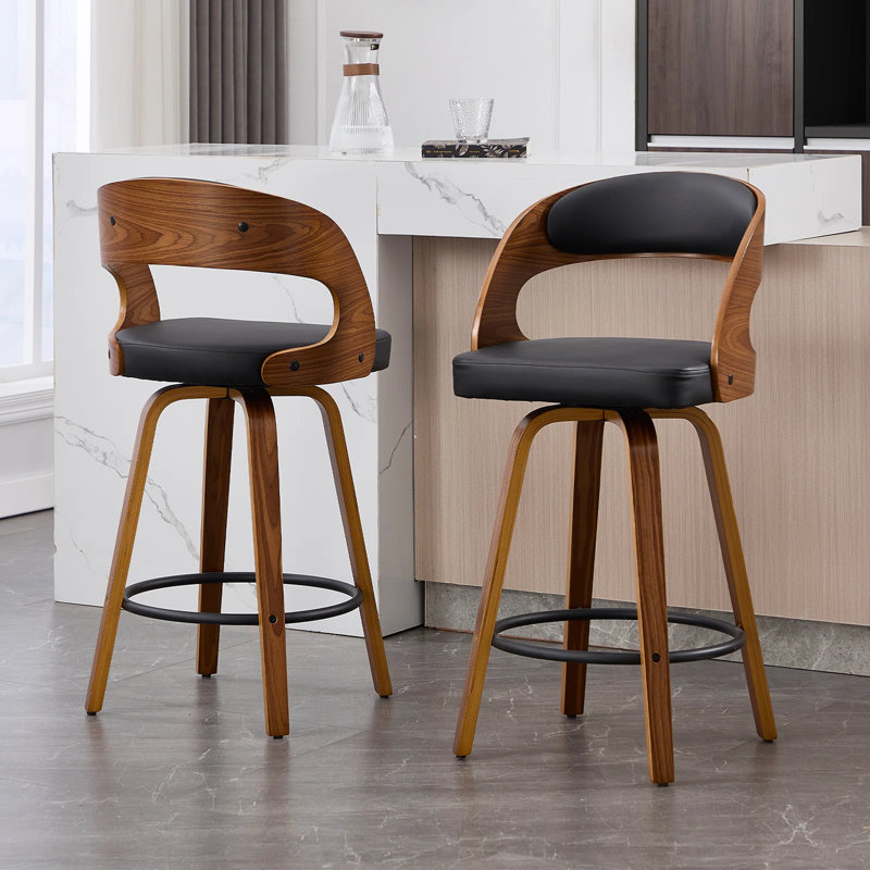 Ensemble de 2 tabourets de bar pivotants, Noir, 2