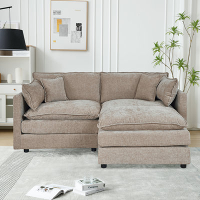 Modern Chenille Loveseat Sofa Couch With Ottoman