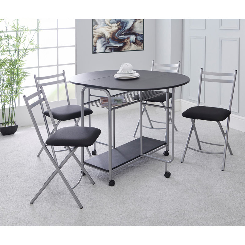 Lyusi 4 - Person Drop Leaf Dining Set, Black