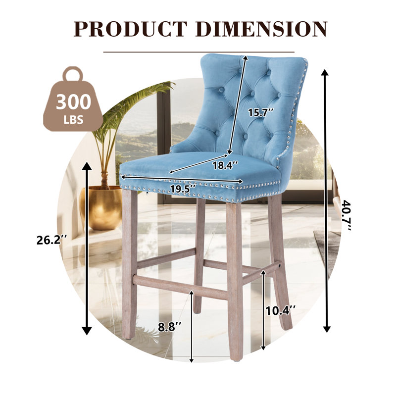  Tabourets de bar à hauteur de comptoir en velours pour îlot de cuisine (ensemble de 2), Naturel, Bleu clair