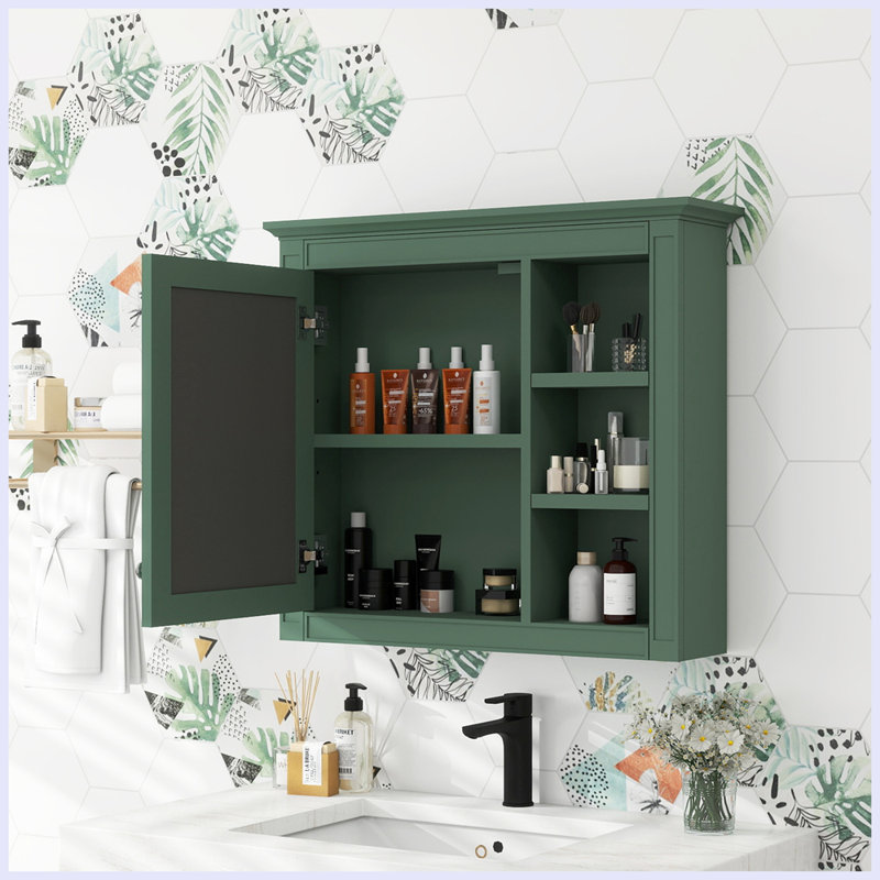 Armoire de rangement murale moderne avec miroir, Vert