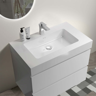 Meuble-lavabo mural flottant avec lavabo et rangement