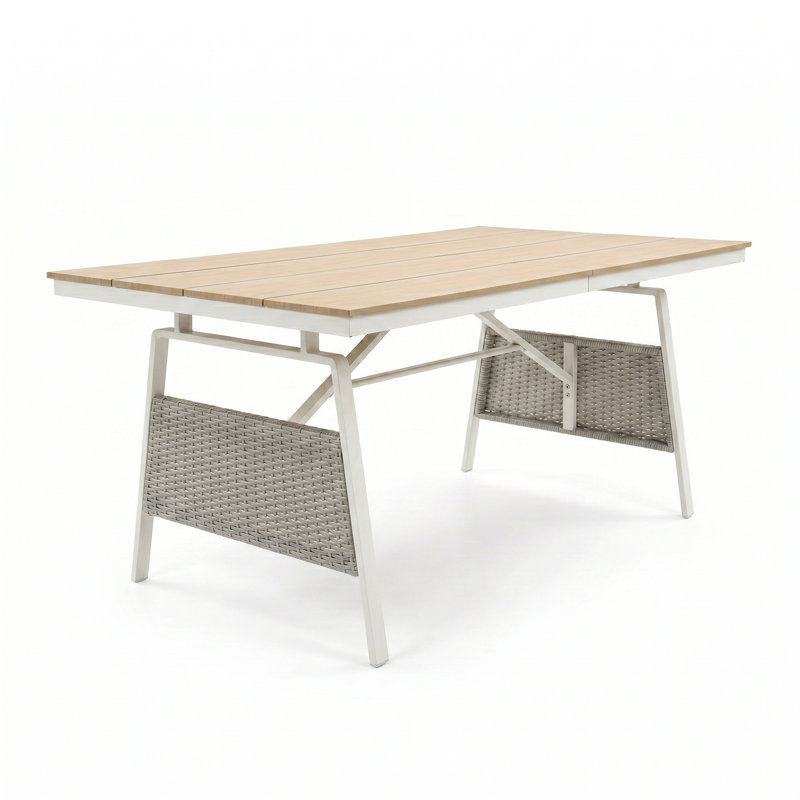 63"W Outdoor Dining Table for 4-6 People, Rectangular Patio Dining Table with Durable Aluminum Frame and Handwoven Wicker 