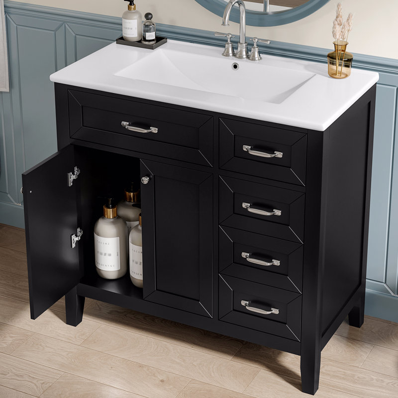 Armoire de salle de bain 36 po avec lavabo et tiroirs 36 po, Noir