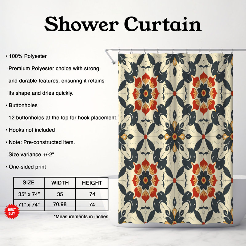 Nostalgic Tile - Premium Shower Curtain, 74"H x 71"W