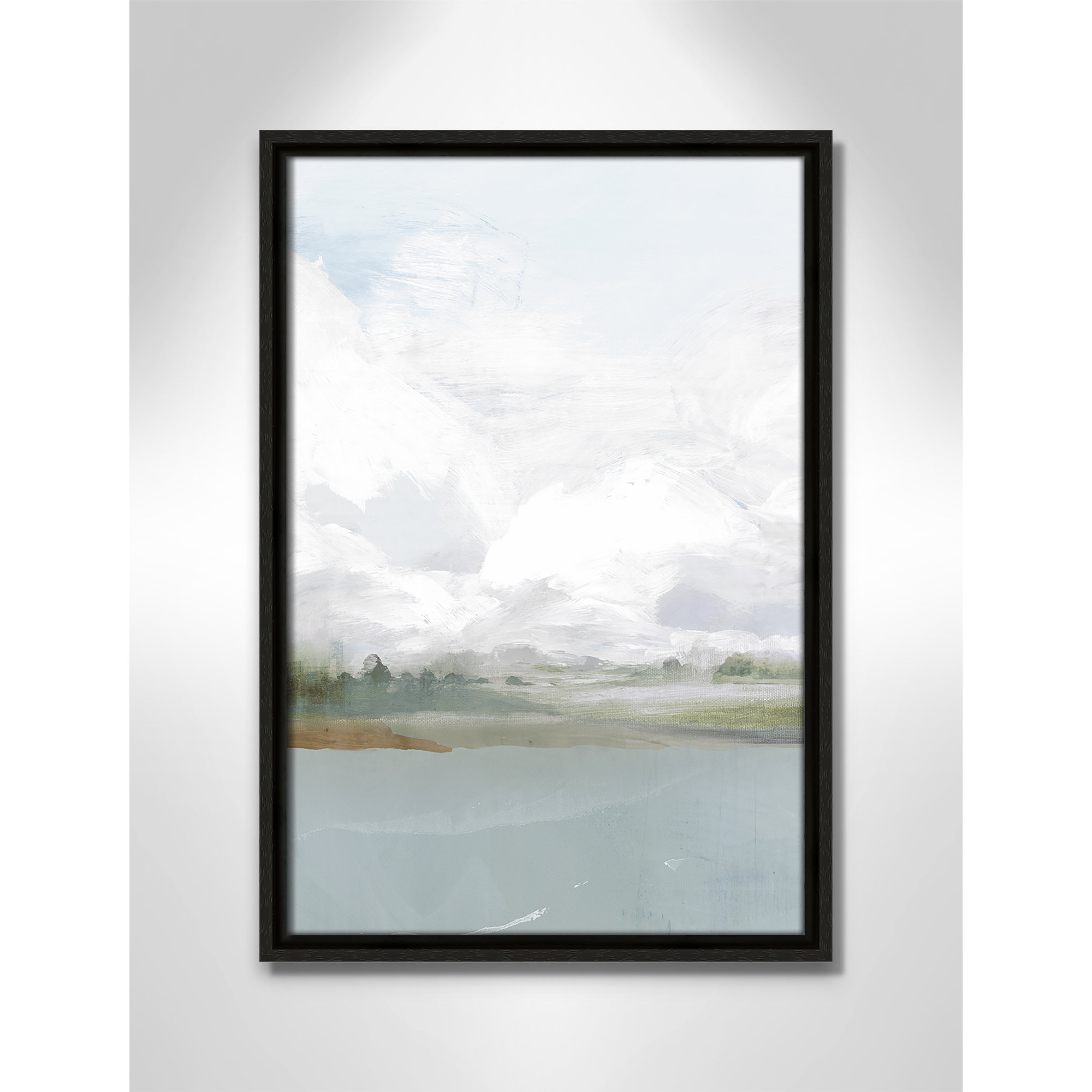 All Shore Watercolor Canvas Painting Print with Wood Floater Frame , 19.5" H x 13.5" W, Black