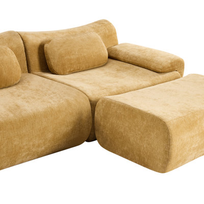 Modular Combination, Bamboo Joint Shape, Armchair, Extra-Large Compression & 3+1 Seater Chenille Deep-Seat (With 3 Pillows) All Fit Living Room/Bedroom