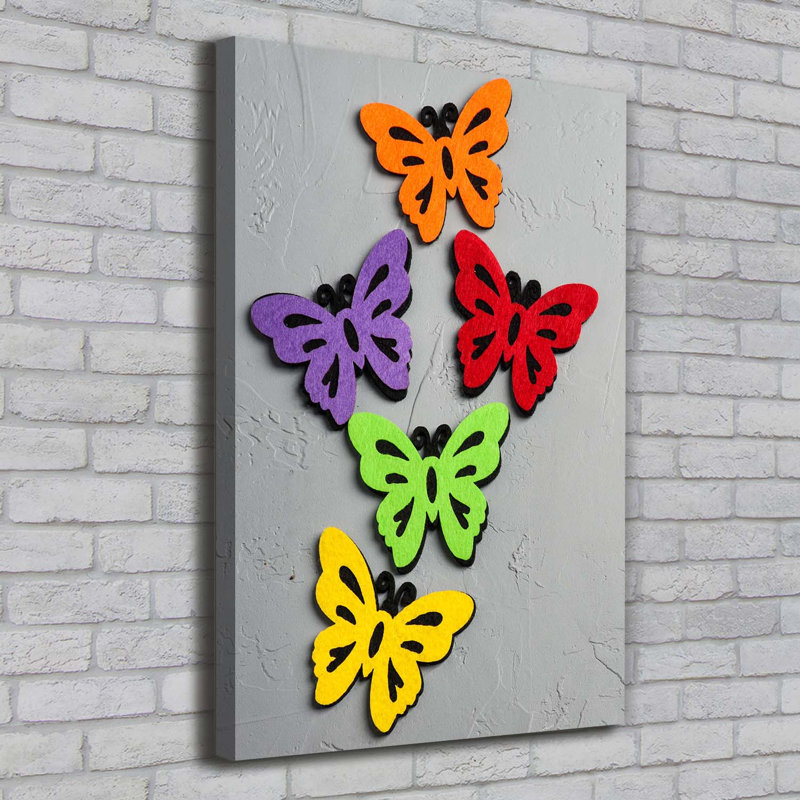 Colorful Butterflies 1 Piece Wrapped Canvas Wall Art