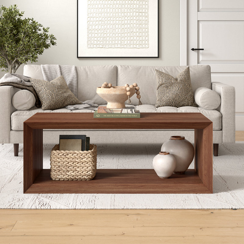 Wander Solid Coffee Table with Storage, Satin Walnut, 45.72cm H x 147.32cm W x 59.39cm D