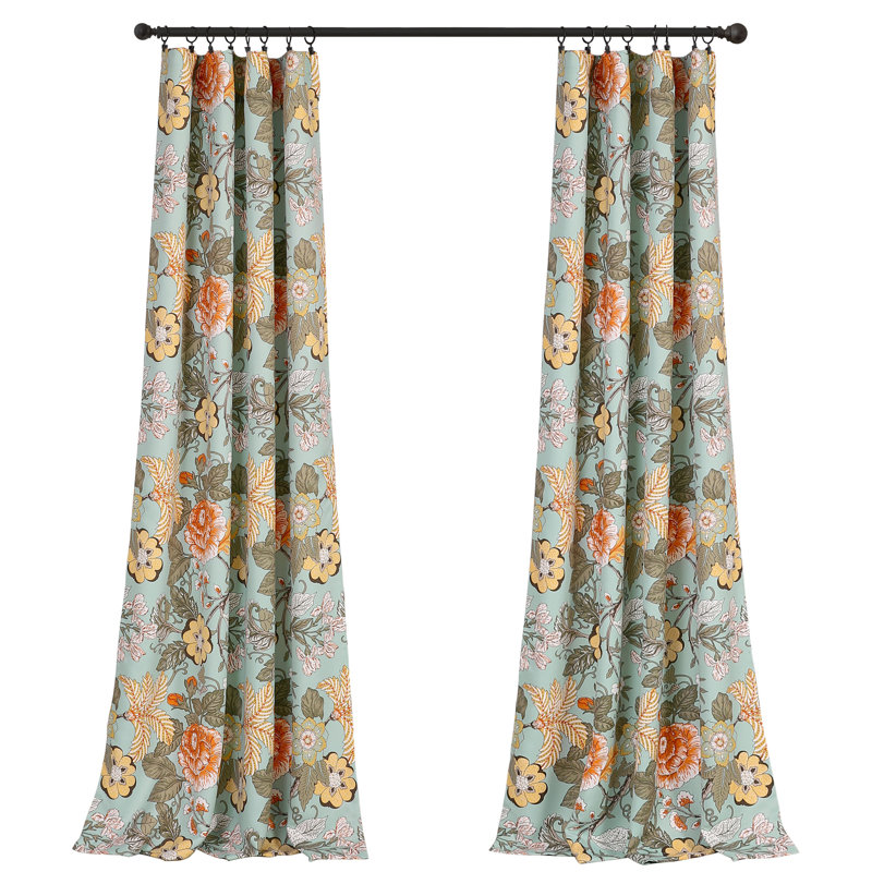 Room Darkening Curtain Pair, Blue/Green, 52" W x 84" L