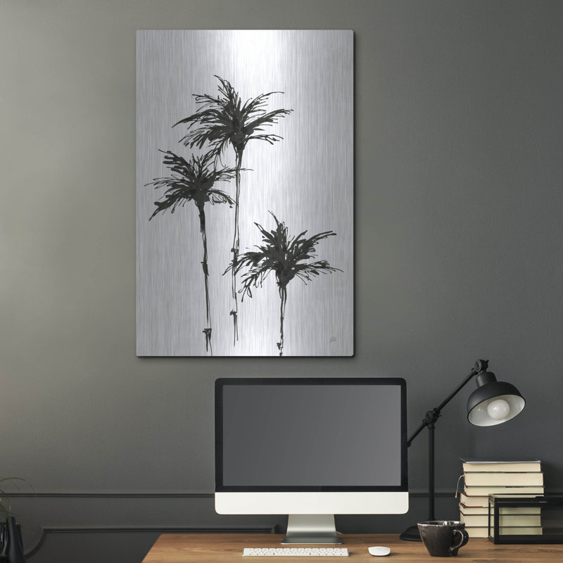 Art mural en métal luxueux «Dark Palms 2» par Chris Paschke, H 36 po x l 24 po