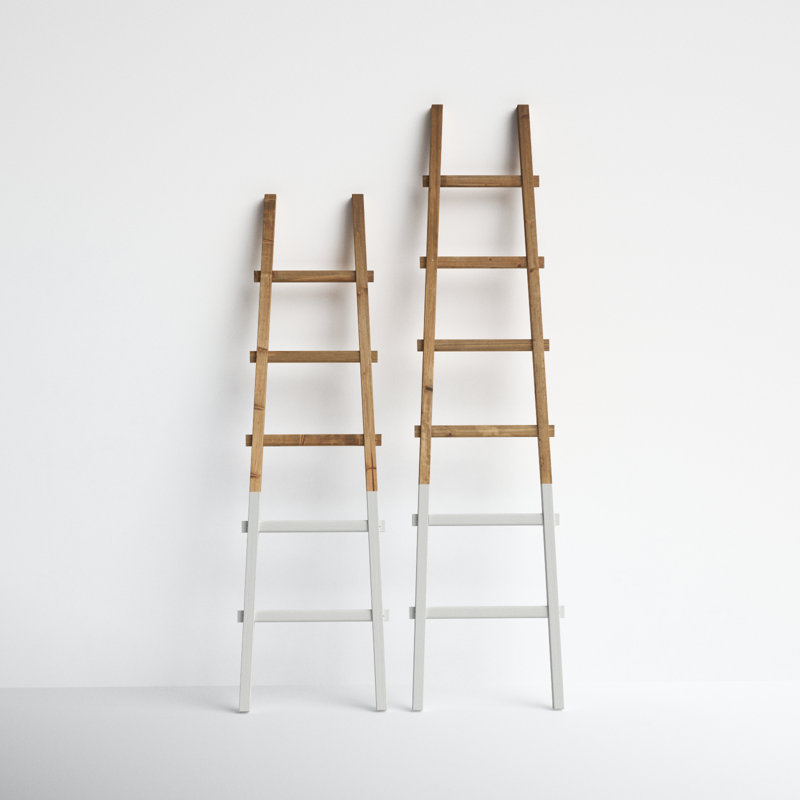 Modern Rustic Wood 73" Blanket Ladder with White Accents