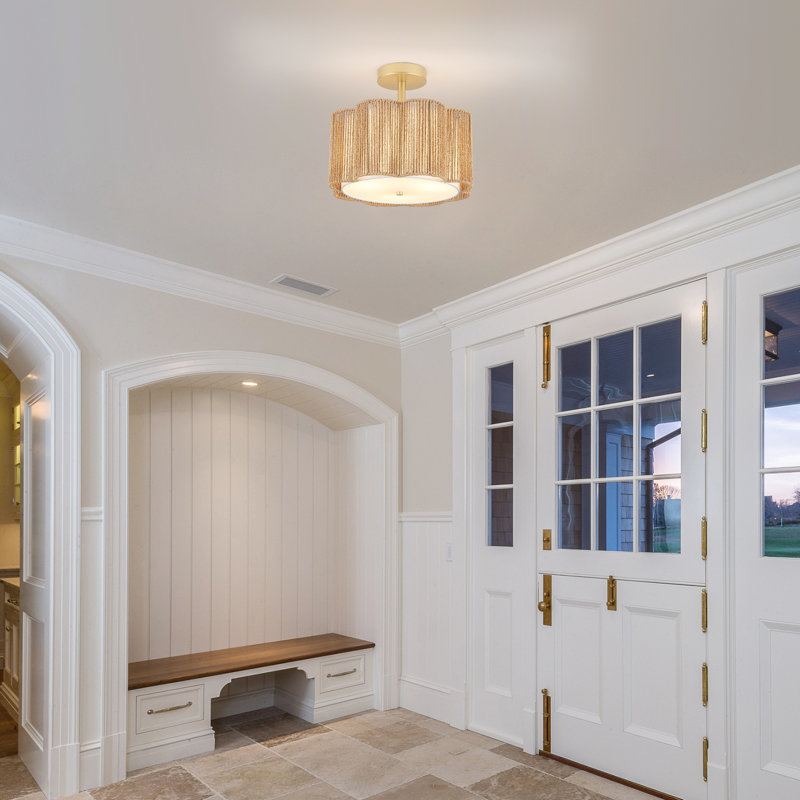 Plafonnier semi-encastré en rotin, plafonniers boho à 3 lumières, luminaire bohème moderne en rotin tissé à la main pour le salon, la cuisine, le couloir et l'entrée
