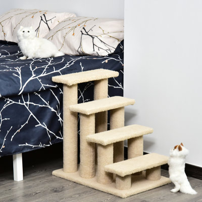 Escalier pour chat à 4 marches avec poteaux à griffer multiples, arbre à chat à panneau de particules recouvert de molleton berbère, plateforme de jeu multi-usage pour les chats âgés souffrant d'arthrite