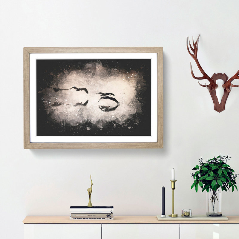 A Flock Of Pelicans Paint Splash - Picture Frame Graphic Art, Oak Framed, 62cm H x 87cm W x 2cm D