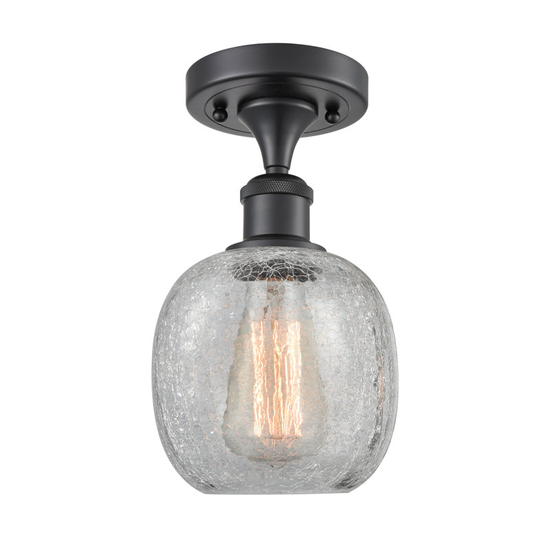 Carlucci Semi Flush Mount, Matte Black, Clear Crackle, 6 Watt Vinage LED Bulb