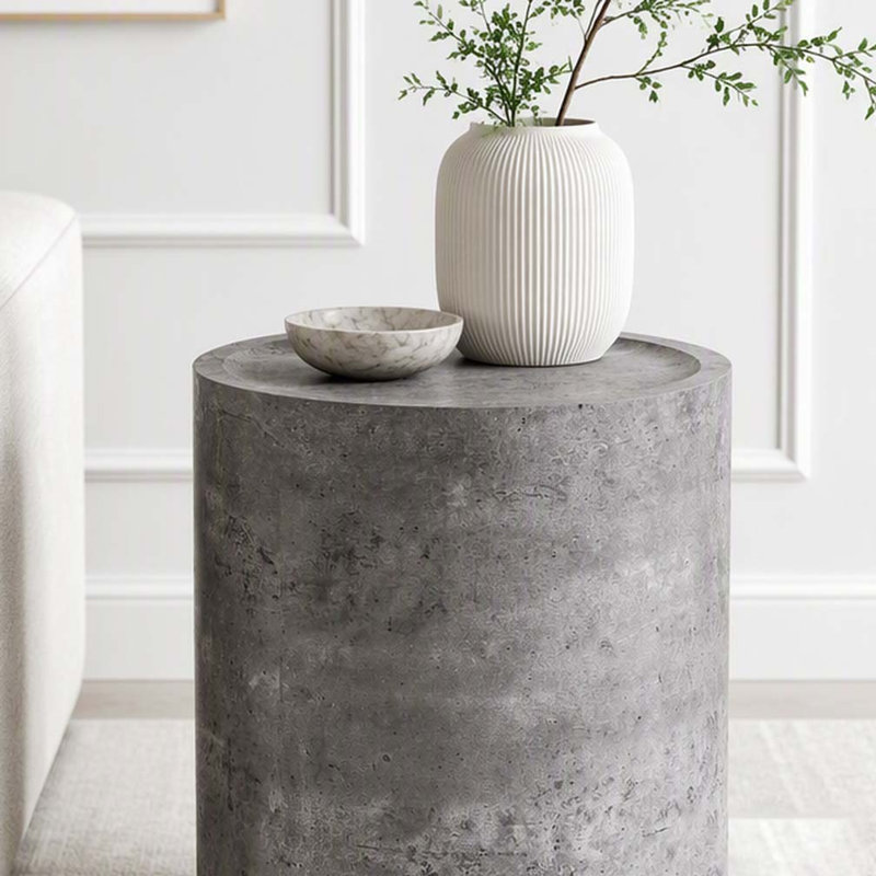 Table d'appoint d'angle moderne en faux béton et table de bout sans assemblage, Gris Pierre
