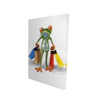 Funny frog with shopping bags - Animals Bedroom Canvas Decor