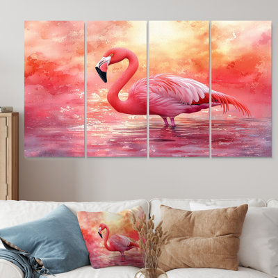 Flamant rose au coucher du soleil - Art mural animal flamant - décoration murale moderne