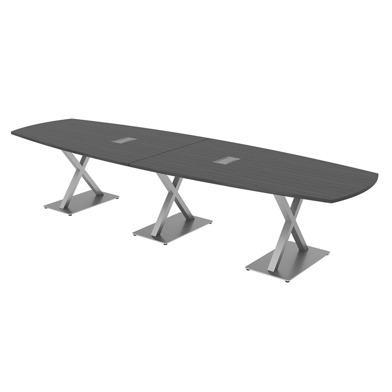 Table de conférence Pavert Arc Boat avec base en X en métal | Unité électrique, H 30 po x l 144 po x P 48 po, Nuit asiatique